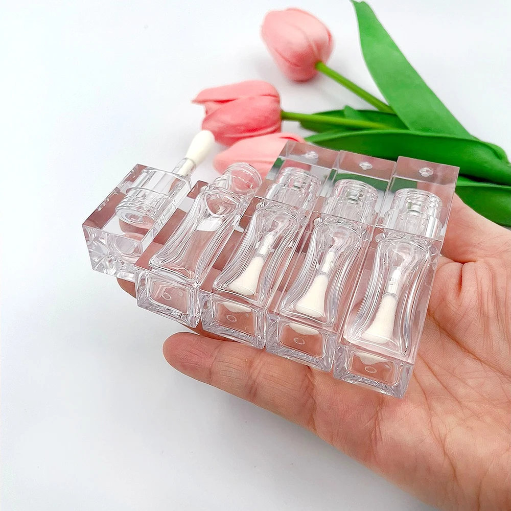 2024new style square clear crystal lip gloss bottle tubes empty transparent lipgloss container tubes with big wand brush 6ml