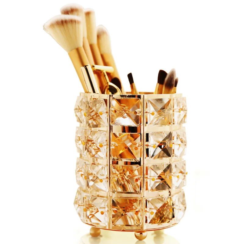 Cosmetic Make up brushes Storage Case Gold Silver Crystal Makeup Nail Brush Holder Pot