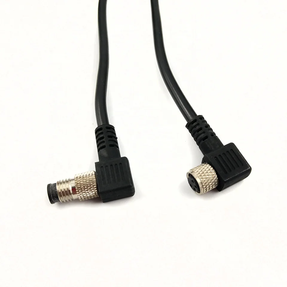 M8 3 Pin 4Pin Male and  Female Elbow Connector IP67 Waterproof Molded Cable