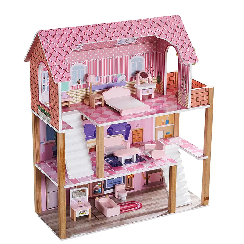 Hot Selling Small Wooden Dolls House Toy For  Kids Toys Wooden Houses Pretend Toy Wooden Doll House