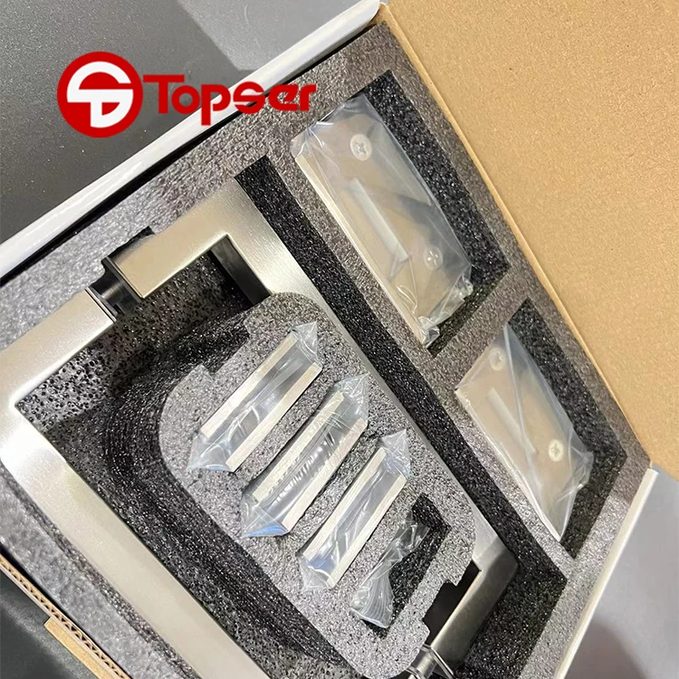 Factory Price CRL Square Solid Brass 90 Degree Wall Mount Shower Door Hinges Clamps and Glass Door Pull Handle Set