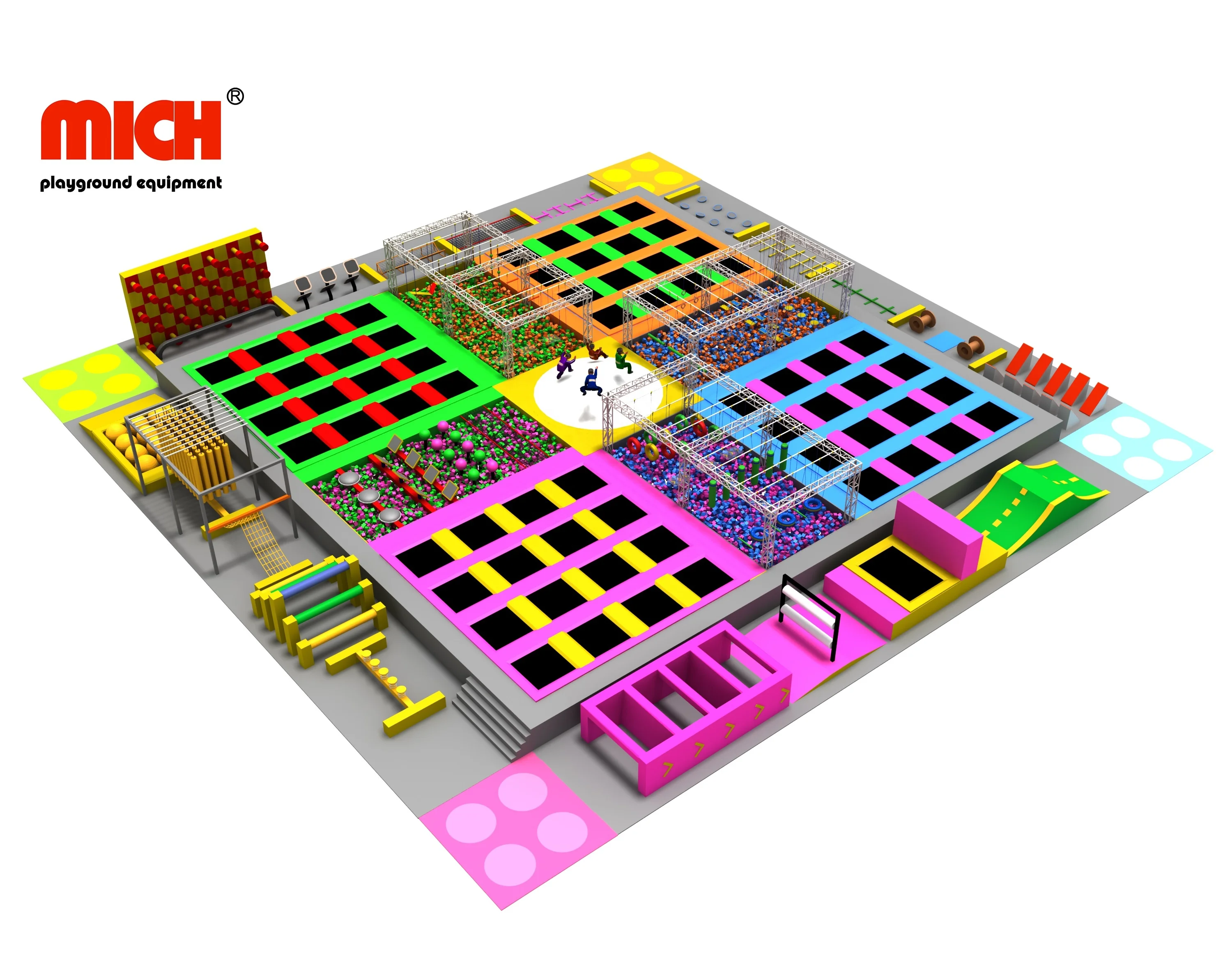 Commercial Indoor Trampoline Park With Ninja Course for Kids Adults
