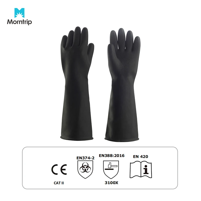 18 inch Long Durable Black Household Acid Alkali Oil Protection Industrial Safety Heavy Duty Chemical Resistant Latex Gloves