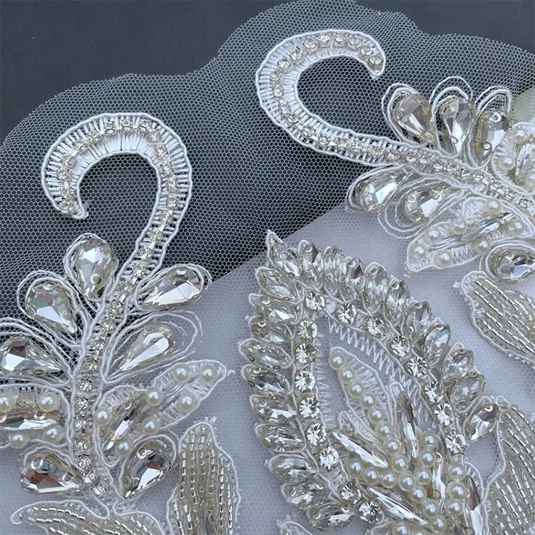 Handmade Flower Sew On Pearl Rhinestone Applique Bodice Dress Patches For Ironing In Clothes With Crystals