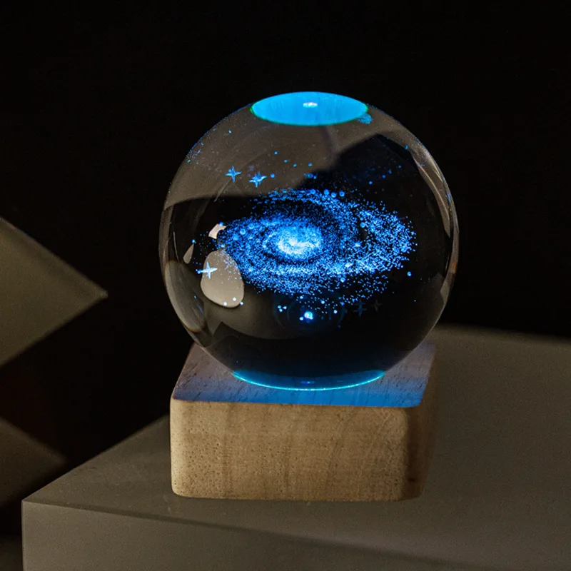 60mm 3D dream Crystal engraving ball with Colors Changing LED Night Light Table Lamp  saturn crystal ball
