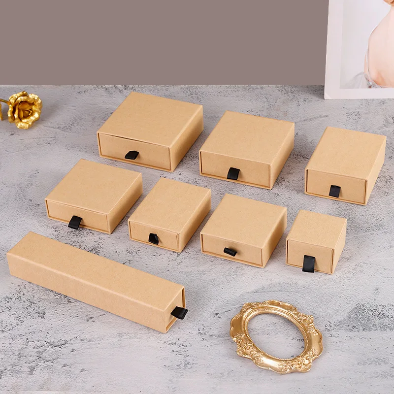Kraft Paper Drawer Jewelry Packaging Box Necklace Bracelet Gift Display Case Boxes Cardboard jewelry ring box