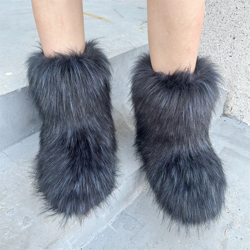 factory wholesale high quality hot selling ladies imitation raccoon fur boots snow boots women fur winter shoes