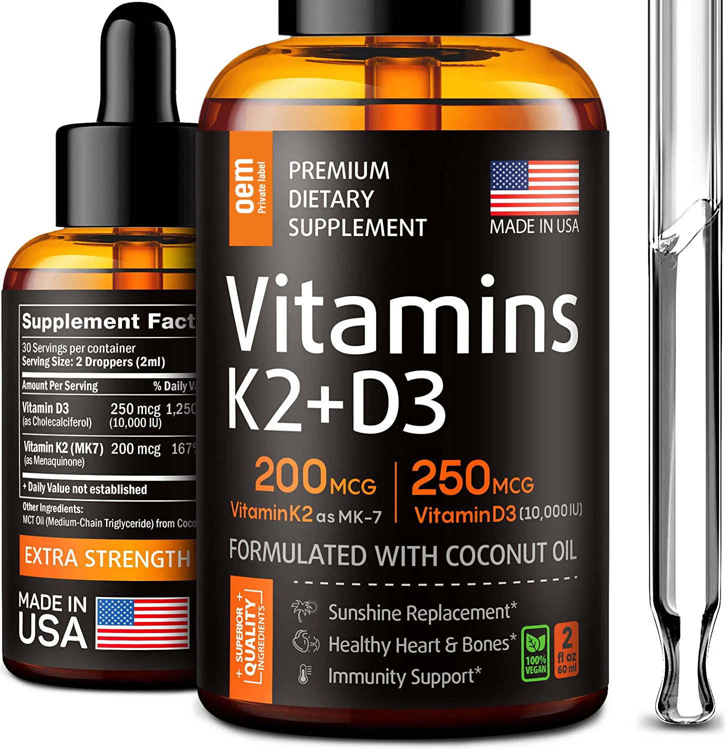 OEM ODM Protect the Heart Promote Bone Development Calcium Supplement Vitamin D3 K2 Liquid Drops Vitamin D3 Health Oil