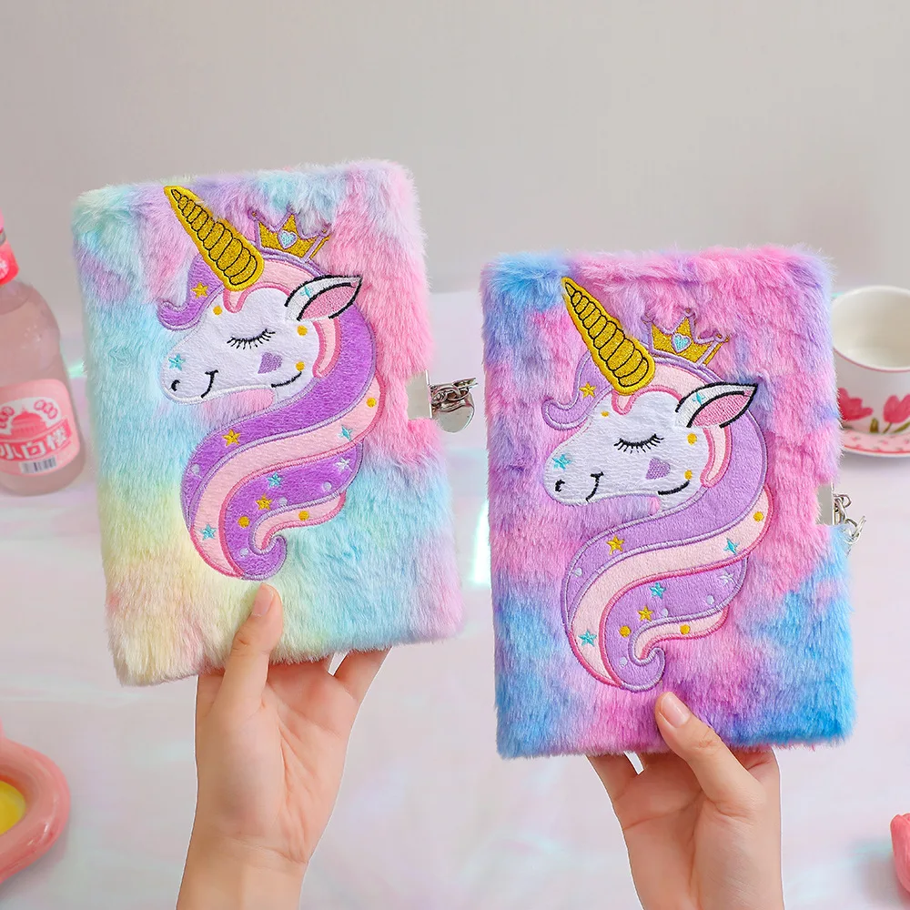 Notebook Lock Adorable Dairy Unicorn Cover Girls Gift Fluffy Lovely Diary Cartoon Paper Notepad Plush Child