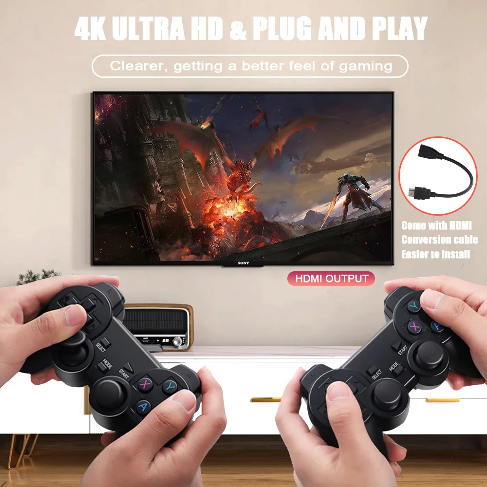 Video Gamepad Console 2.4G Wireless Controller HD Game Stick Box 4K 10000 games 64GB Classic Retro TV games For FC PS1 GBA