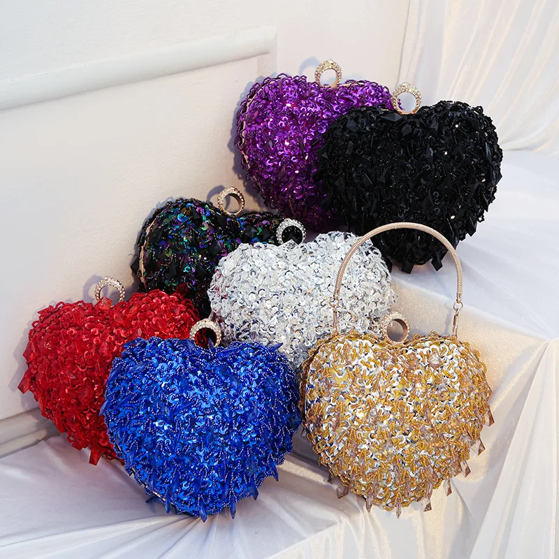 Sacs De Soiree Bolsos Para Mujeres Beaded Love Heart Shaped Women Dinner Bags Banquet Dress Evening Clutch Bag