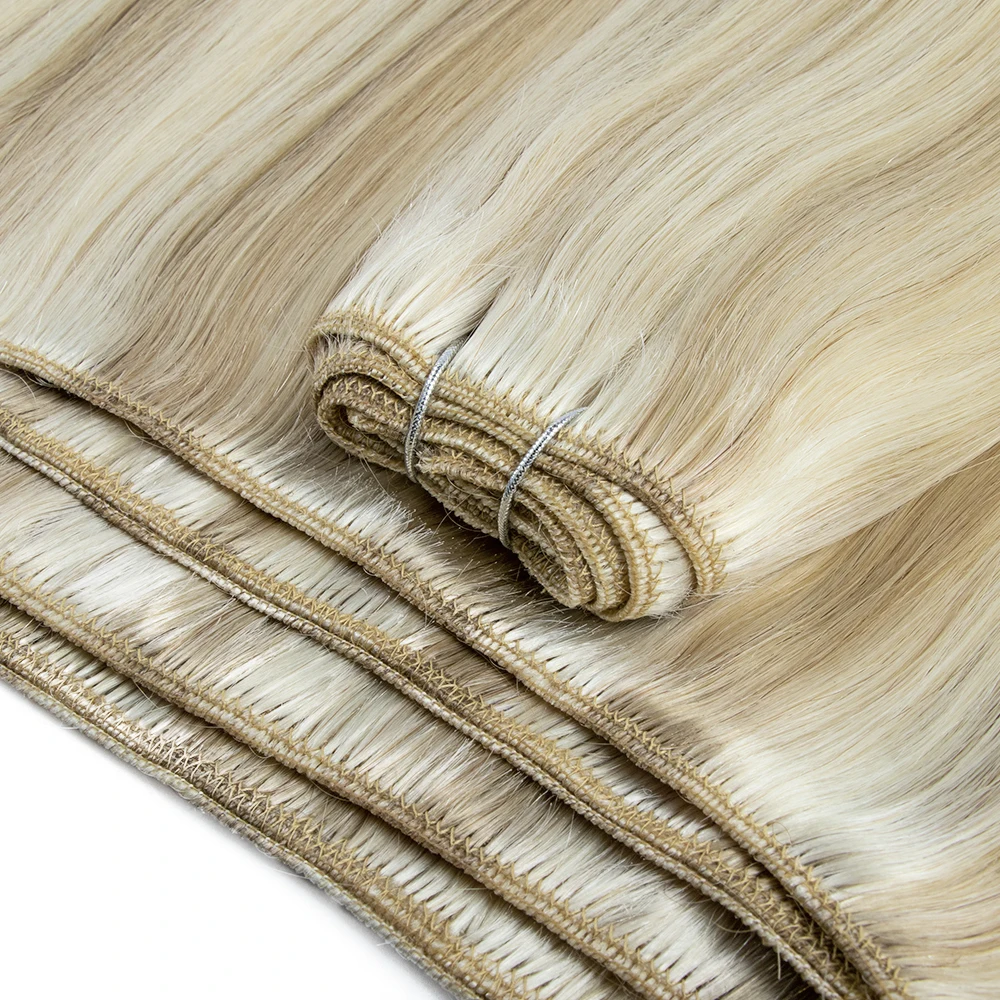 One Donor Machine Double Drawn 100% Human Russian Virgin Bone Straight Piano Color 613 Blonde Human Hair Weft