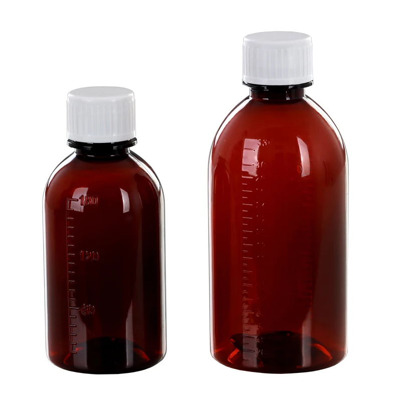 Hot-sale 30ml  60ml  80ml  100ml  120ml  150ml 180ml  330ml amber syrup bottle plastic bottle with child resist capant cap