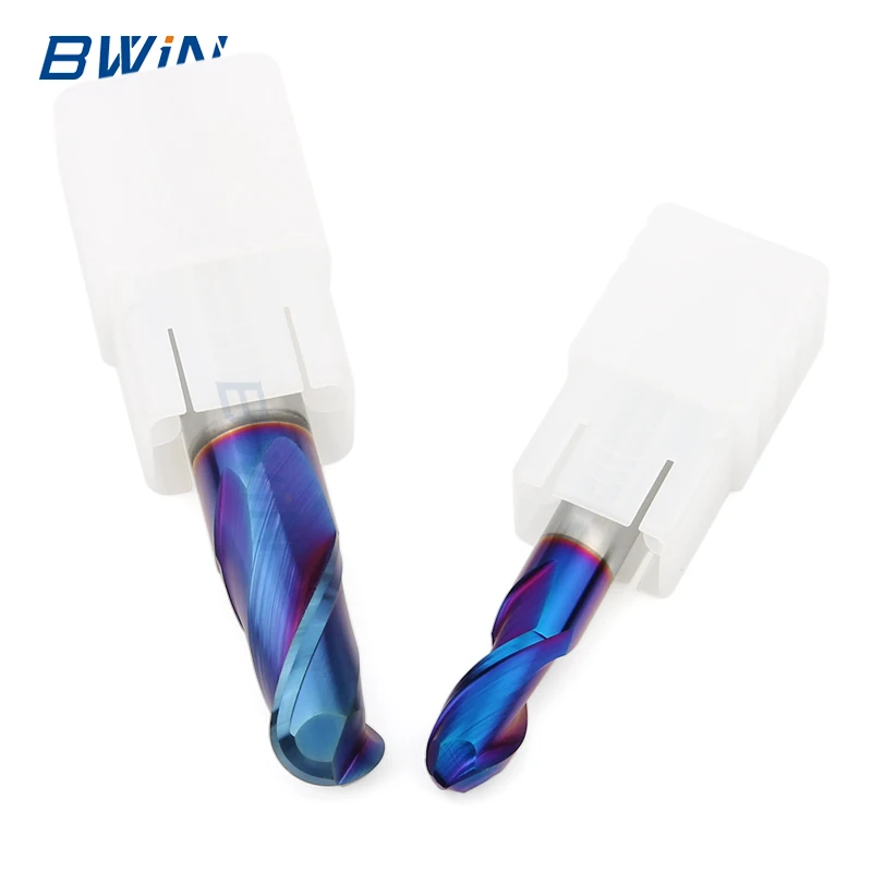 BWIN high quality naco coating 2 flute solid tungsten carbide ball nose endmill milling cutter hrc65