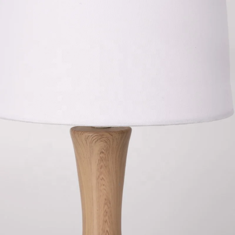 New arrival natural wooden fabric shade touch switch e27 led desk table lamp for bedroom