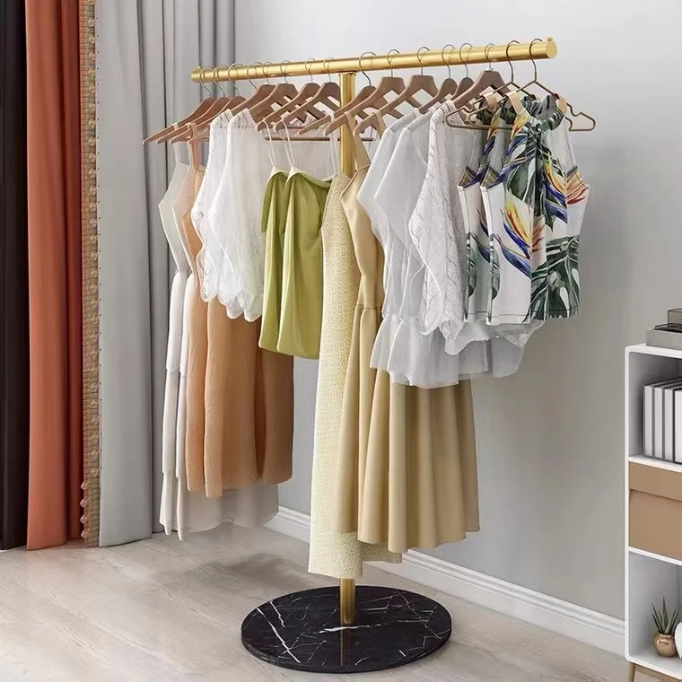 2022 Hot Sale Manufacturer Metal Marble Clothes Rail Drying Rack Floor Garment Display Rack