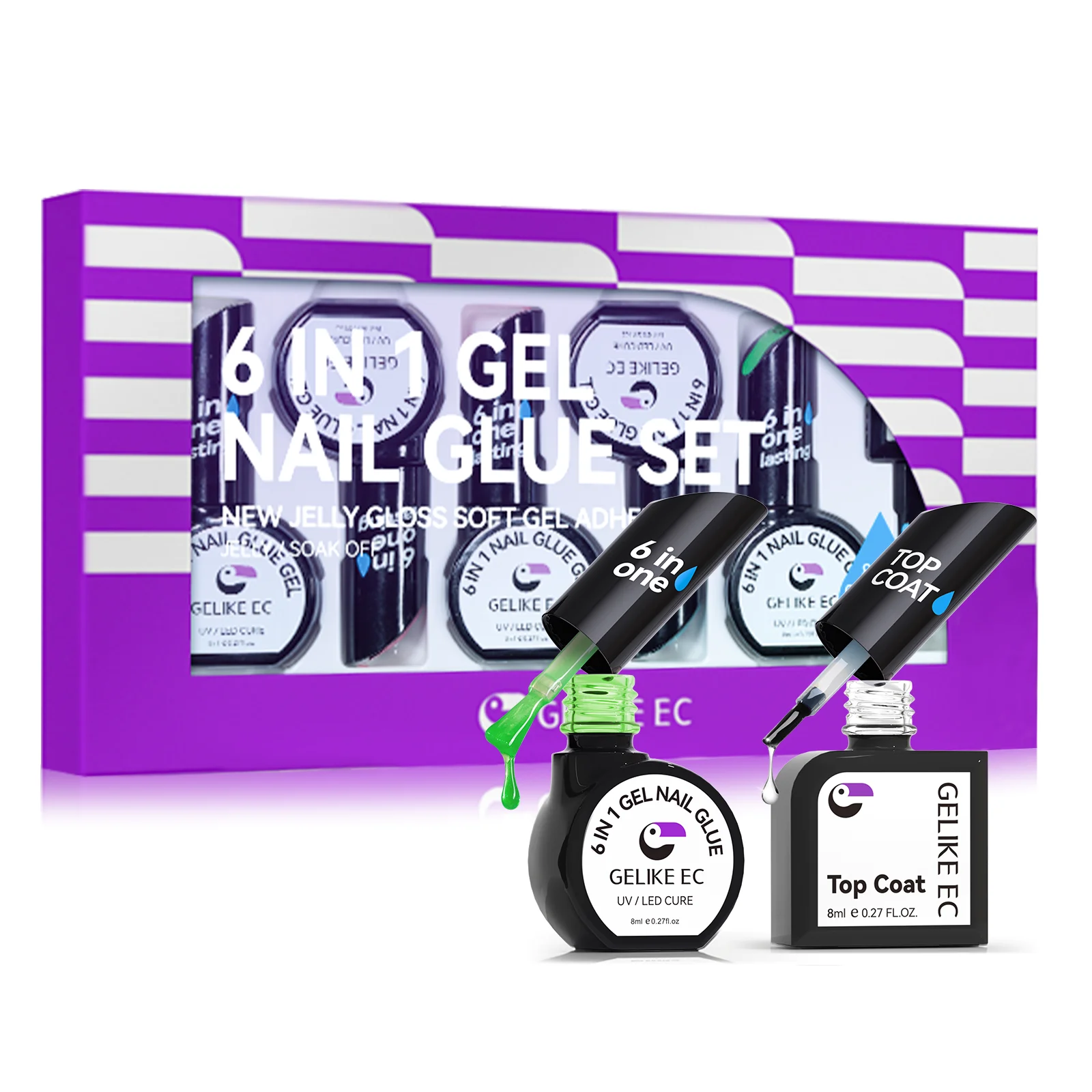 6 in 1 nail glue gel set top coat wholesale nail glue on nails polish