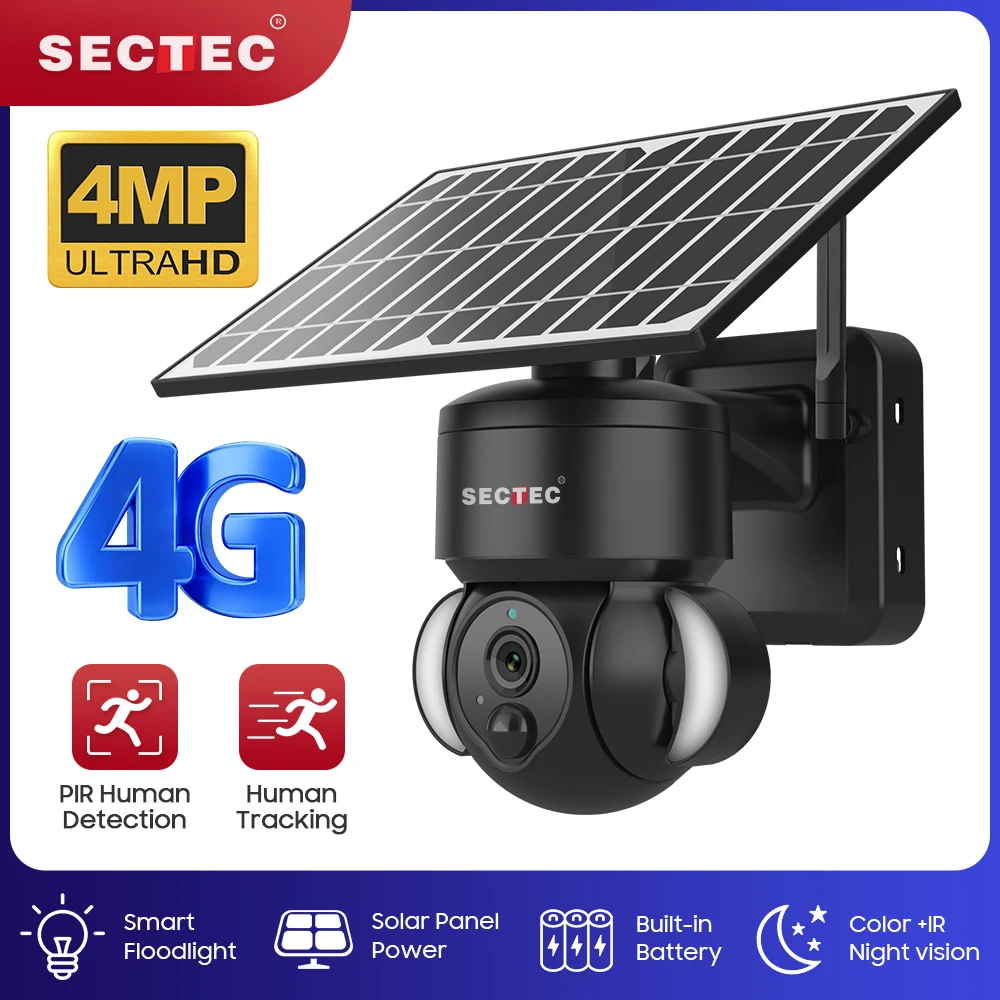 2022 4MP 4G Home Security System Outdoor IP Cameras Security Wireless Wifi CCTV 4MP Low Power Solar Camera