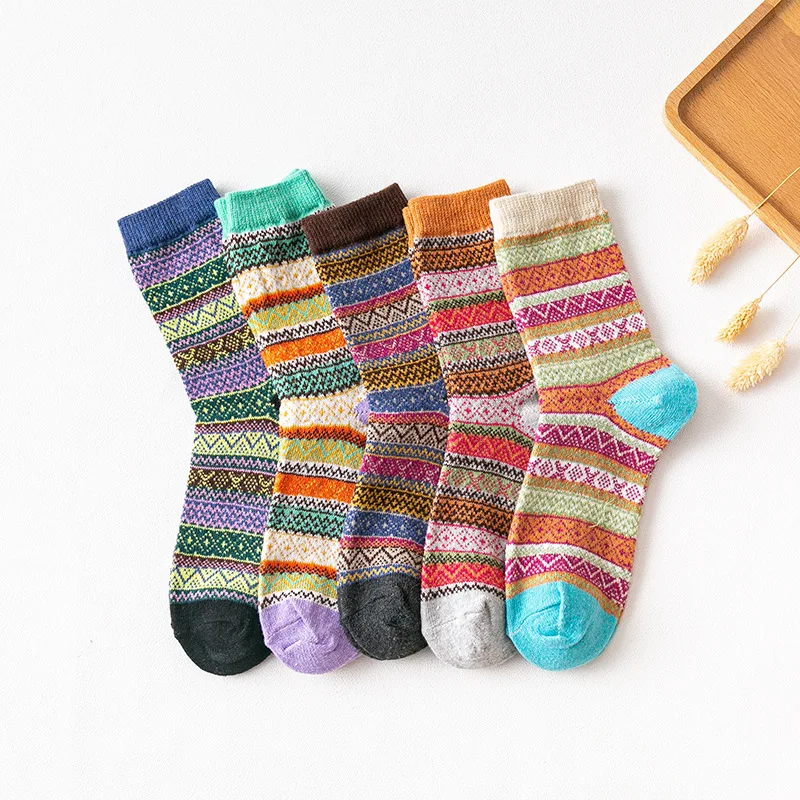 
fashion wool socks ladies warm fancy colorful fluffy slouch striped wool socks for women 