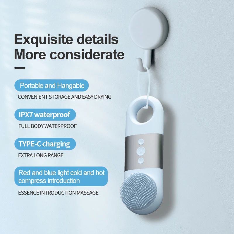 New Beauty Trending Face Massage Tool Warm Cold Compress Exfoliating Deep Cleansing LED Therapy Sonic Facial Cleansing Brush