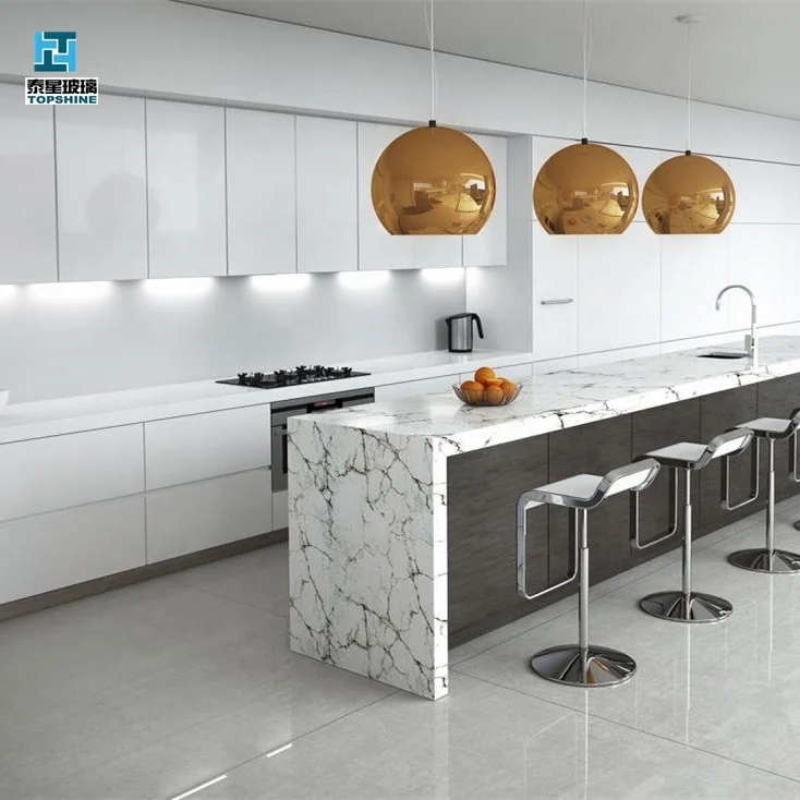 Hot sell 6mm back slplash glass tempered glass splashback for kitchen