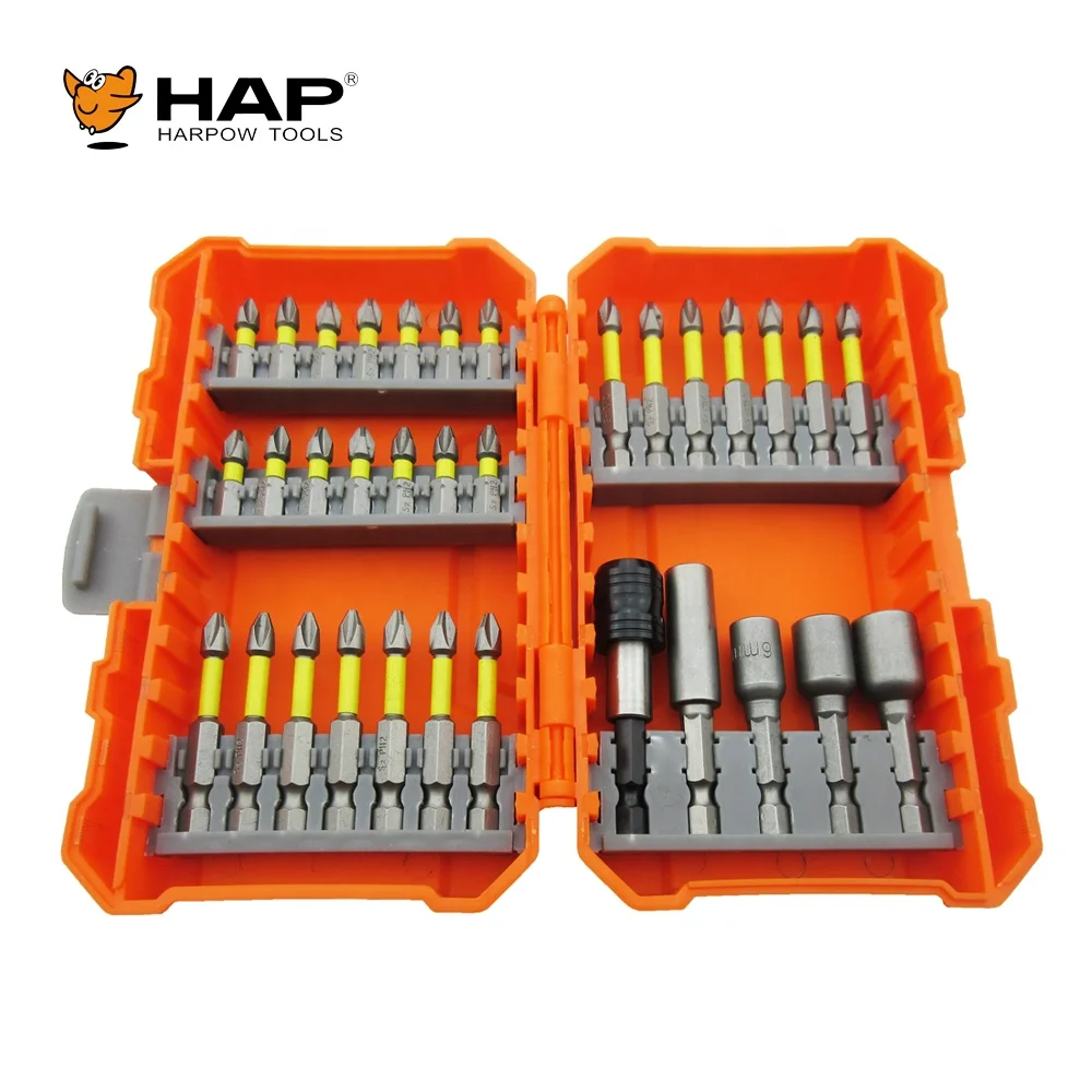 Hand Tool Set PH SL S2 Color Coded Screwdriver Bit Set 33PCS Bit Set With Bit Holder Nut Setter