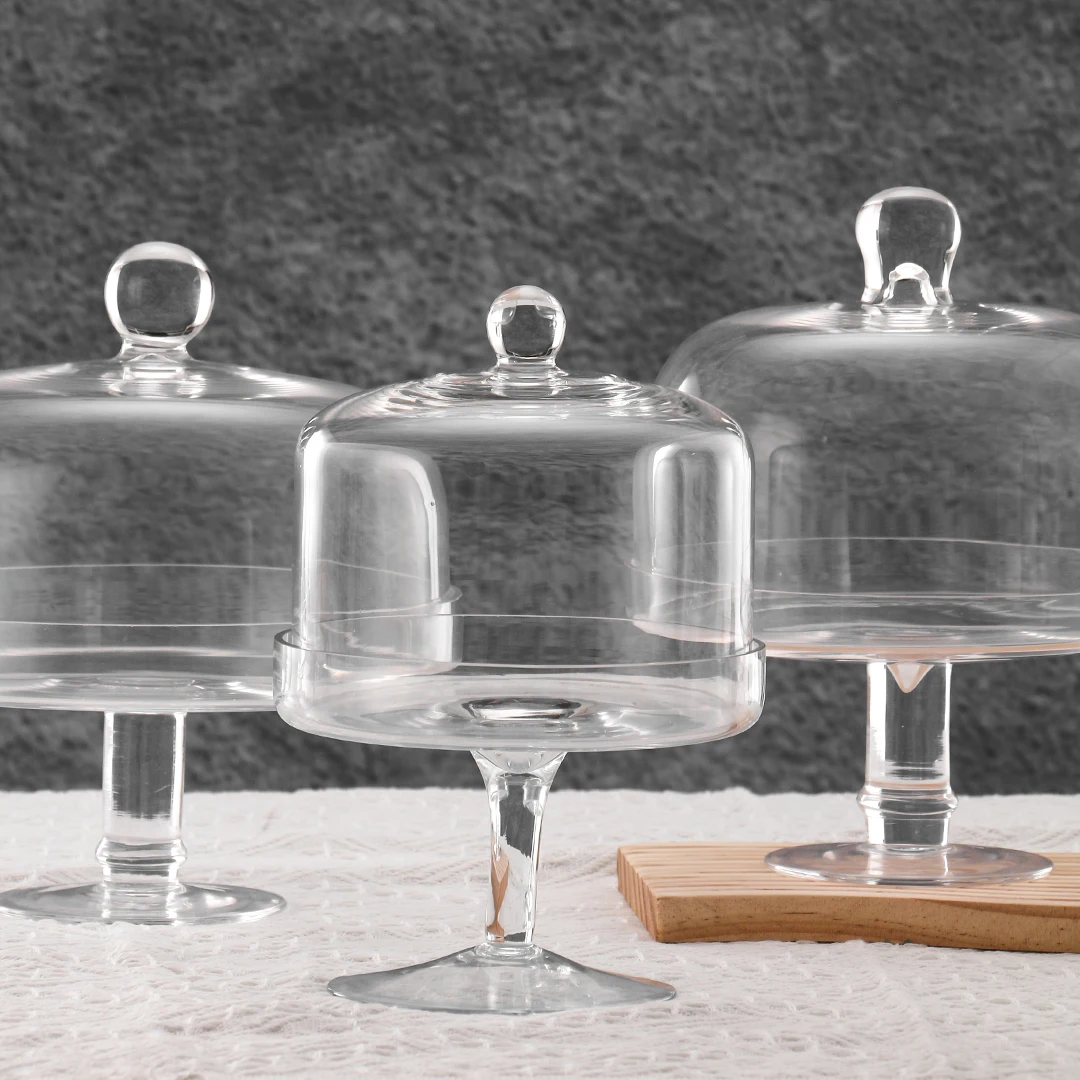HOUSEWARE Glass Cake Stand with Dome Cake Holder And Cake Display Glass Stand for Kitchen Birthday Parties Weddings