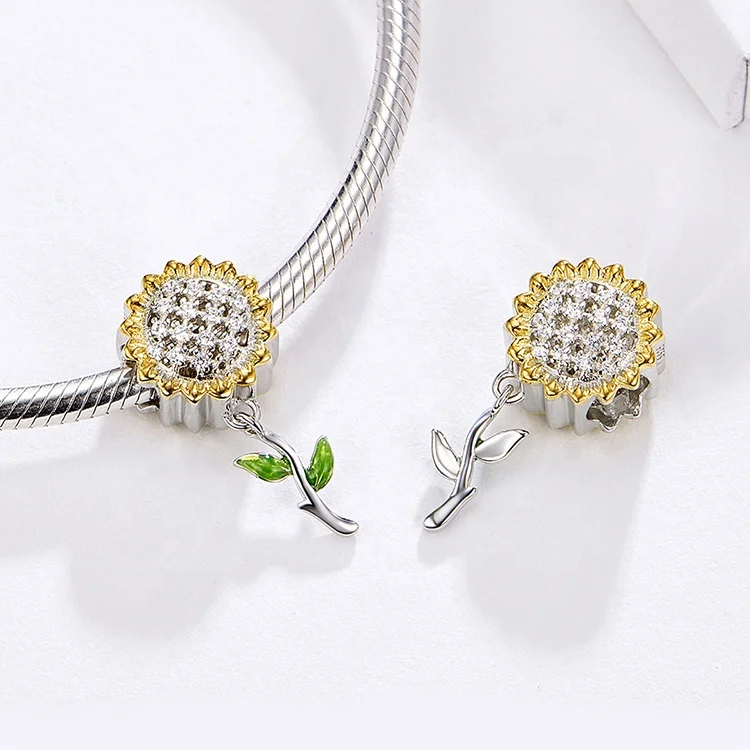 
wholesale Beads Sunflower Shape 925 Silver sunflower bead For Jewelry Making 