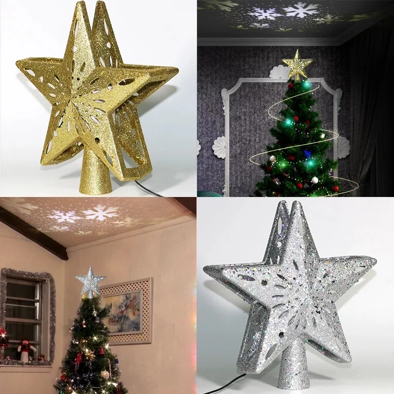 Hot selling Christmas tree topper lights led flashing star lights led rotating projector lights for holiday decoration