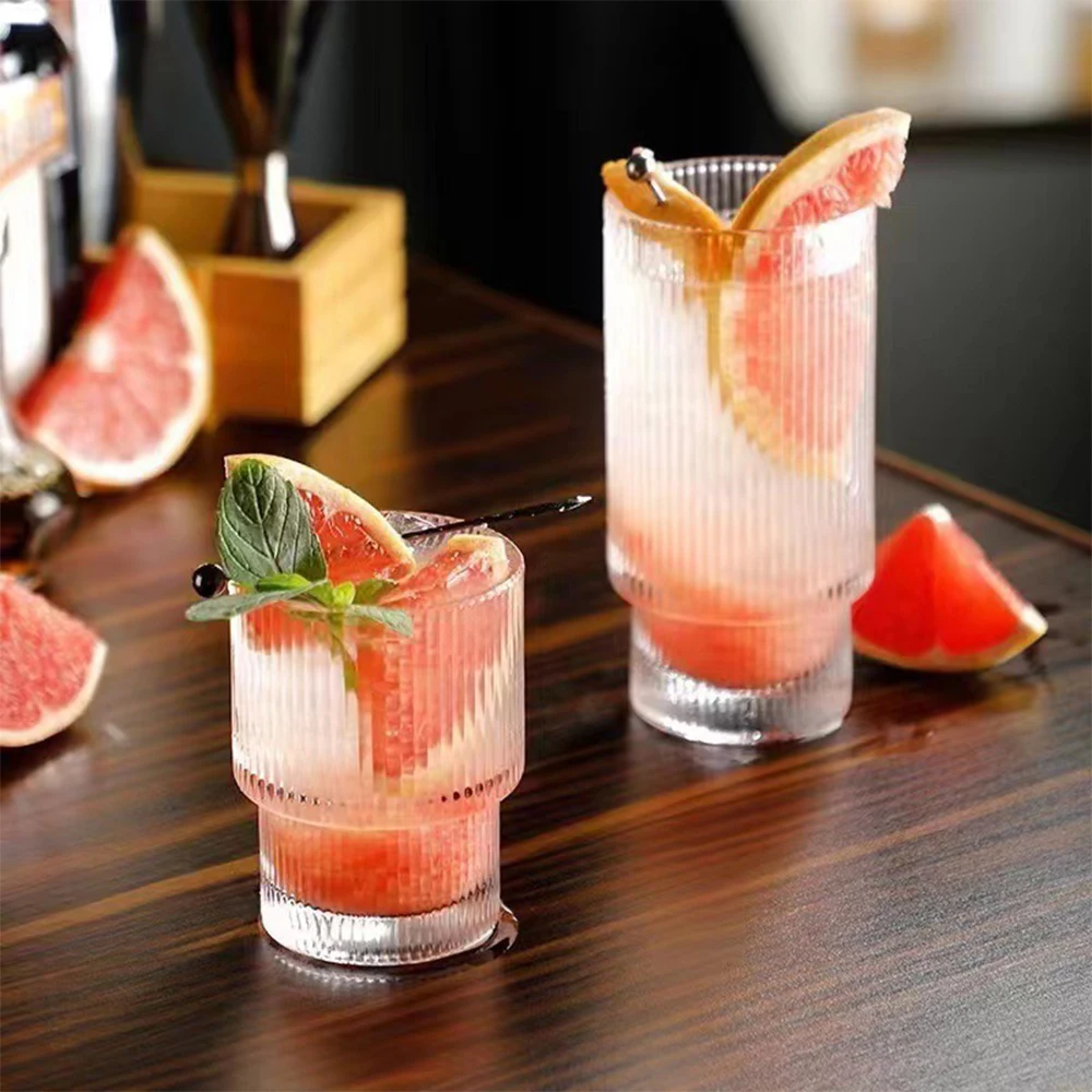 Wholesale Creative Unique Ribbed Cocktail Glass Cup Origami High Ball Heavy Base Clear Cocktail Glasses