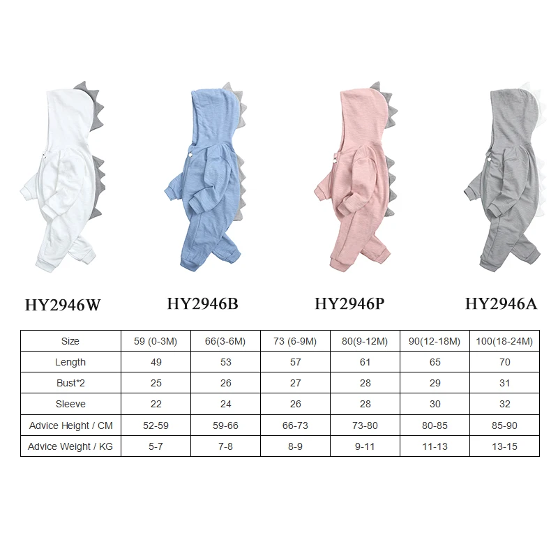 New Hot Selling Dinosaur Hooded Baby Jumpsuit Romper Long Sleeved Cotton Baby Boy Gilr Clothes Zip Up Baby Romper Wholesale
