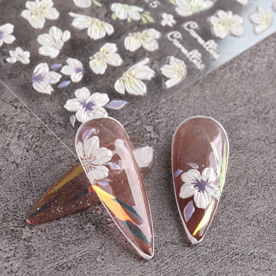 2024 KUDAN Factory Wholesale Cute Nail Sticker Decals Adhesive Chinese Plaid Daisies Design Hot Selling Art Relief for Nail Art