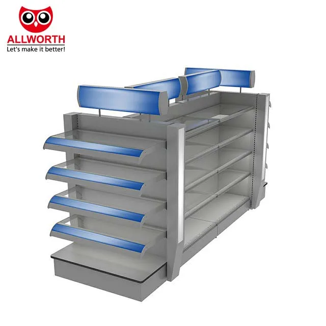 Factory Custom Size white round shelf half circle end supermarket shelves gondola supermarket shelf