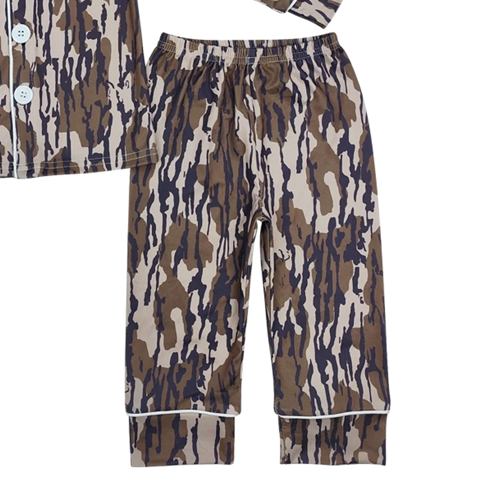 BLP0705 Army Green Camouflage Long Sleeve Pajama Set Casual Cotton Western Clothes with Animal Pattern
