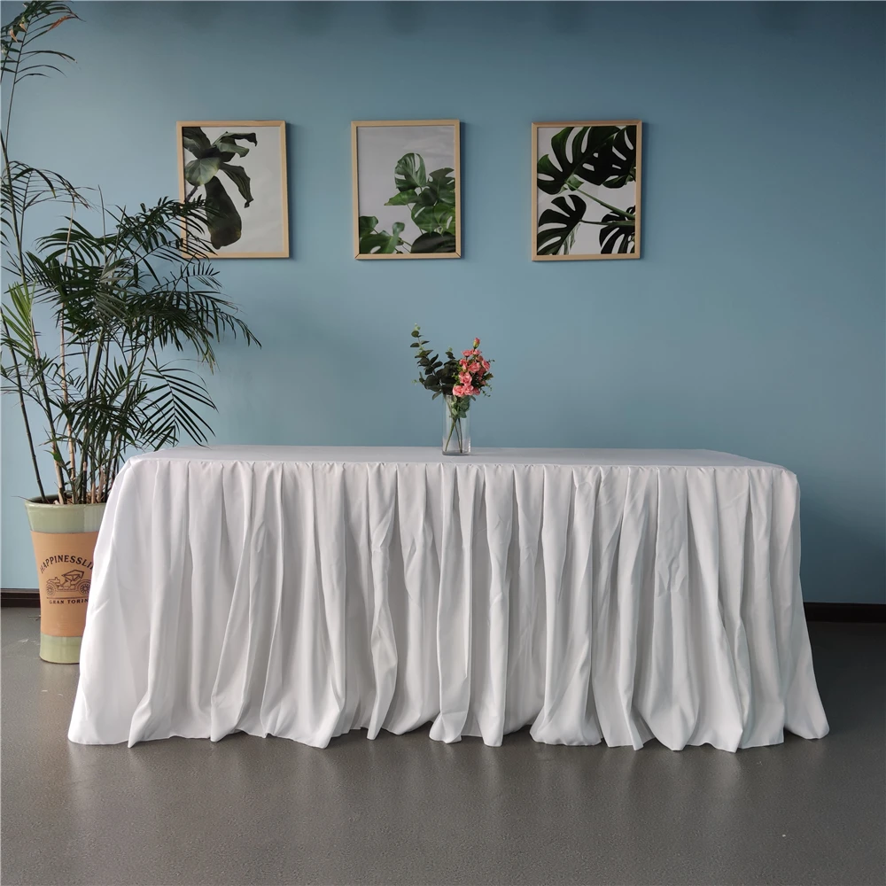 wholesale 6ft rectangular ruffled wedding banquet table skirt factory
