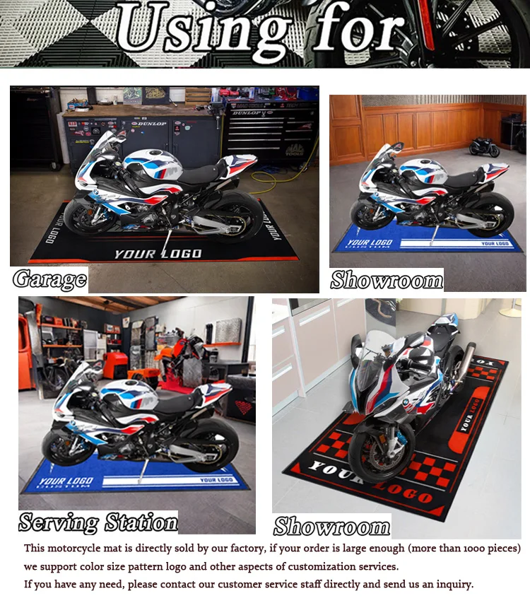 New Trend Motorcycle Mat Customized Pattern with Loop and Cut Pile Printed Carpet Made of Durable Nylon for Garage