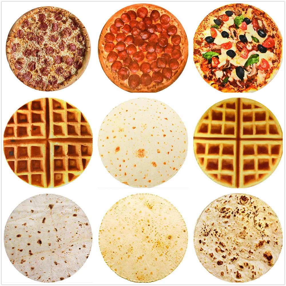 Custom Food design round flannel fleece polyester tortilla mexican pizza blankets 80 Inches