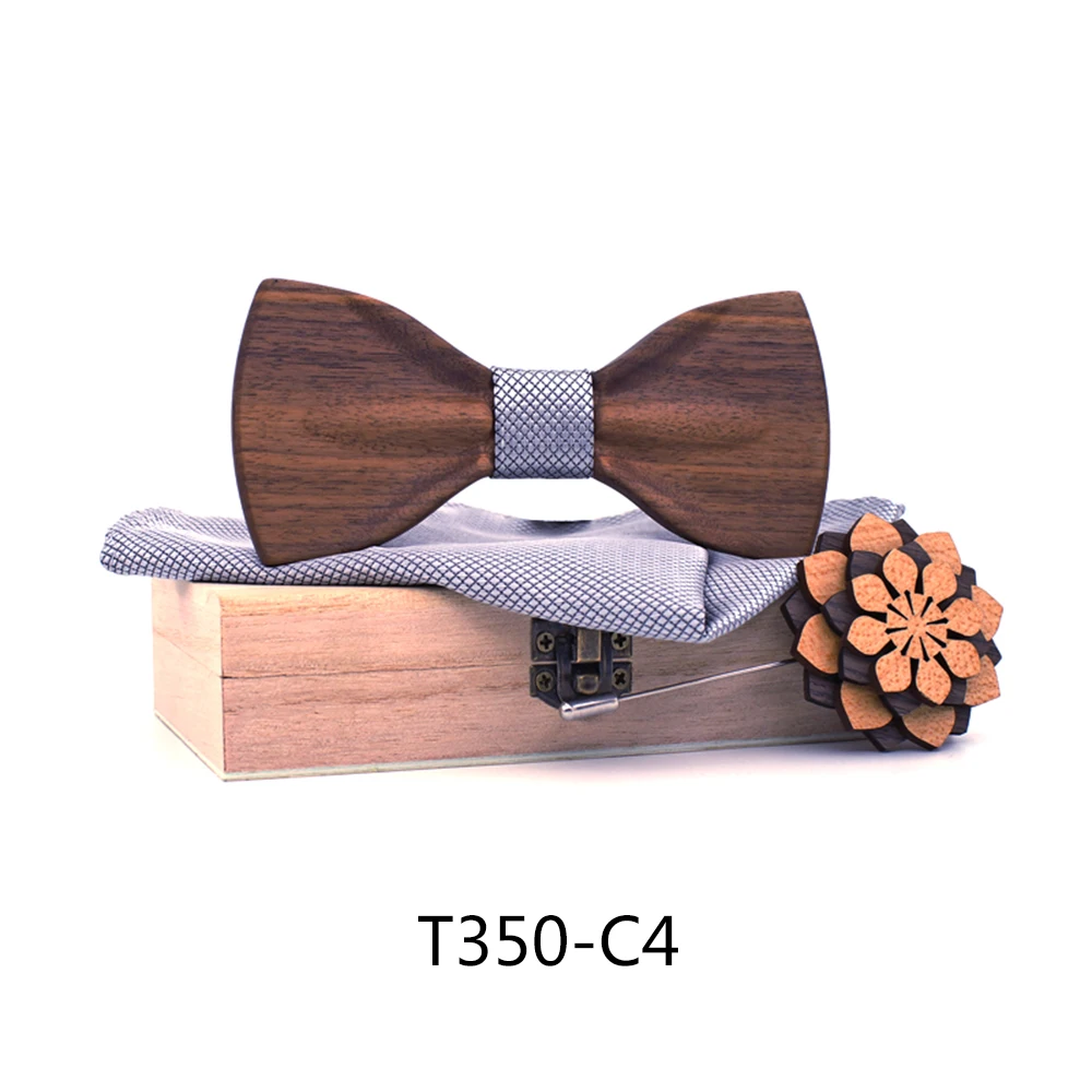 Handmade Custom Wooden Bow Tie and Handkerchief Gift Set Men Ties Wholesale Necktie Wood Bowtie and Cufflink Acceptable