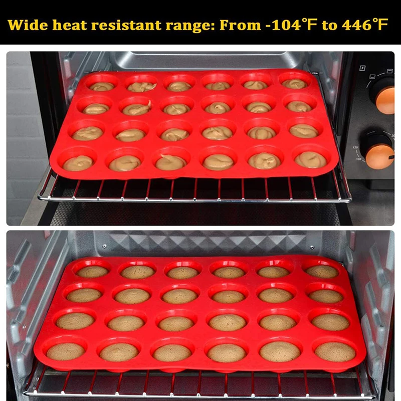 BPA Free 24 Cups Mini Cupcake Pans Regular Size Silicone Muffin Mold Food Grade Non Stick Silicone Baking Pan Cake Mold