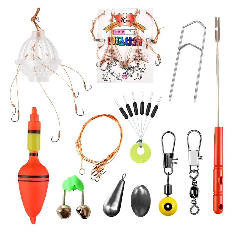 DN 12pcs rock fishing accessories set fishing tackle set including hook bracket bell weight snap swivels floats beans detacher