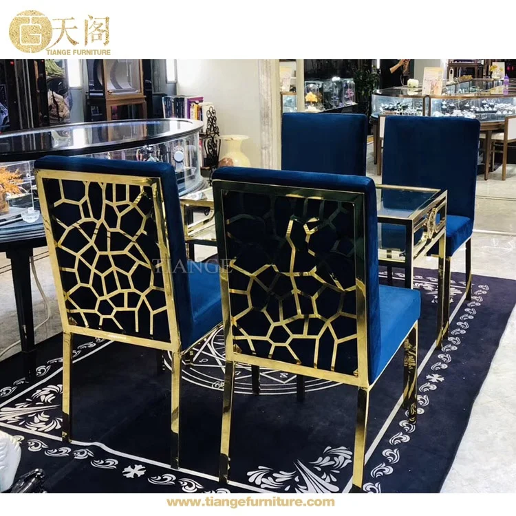 Роскошная итальянская мебель для столовой Современный синий бархатный обеденный стул золотого цвета