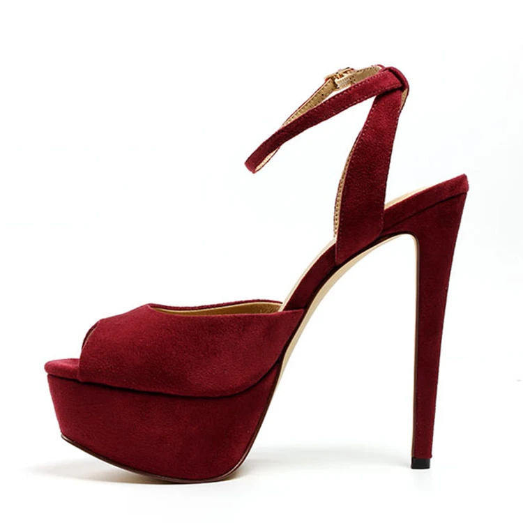 Fashion Sexy Platform Round Open Toe Suede Height Increasing Heels Sandals Shoes For Ladies