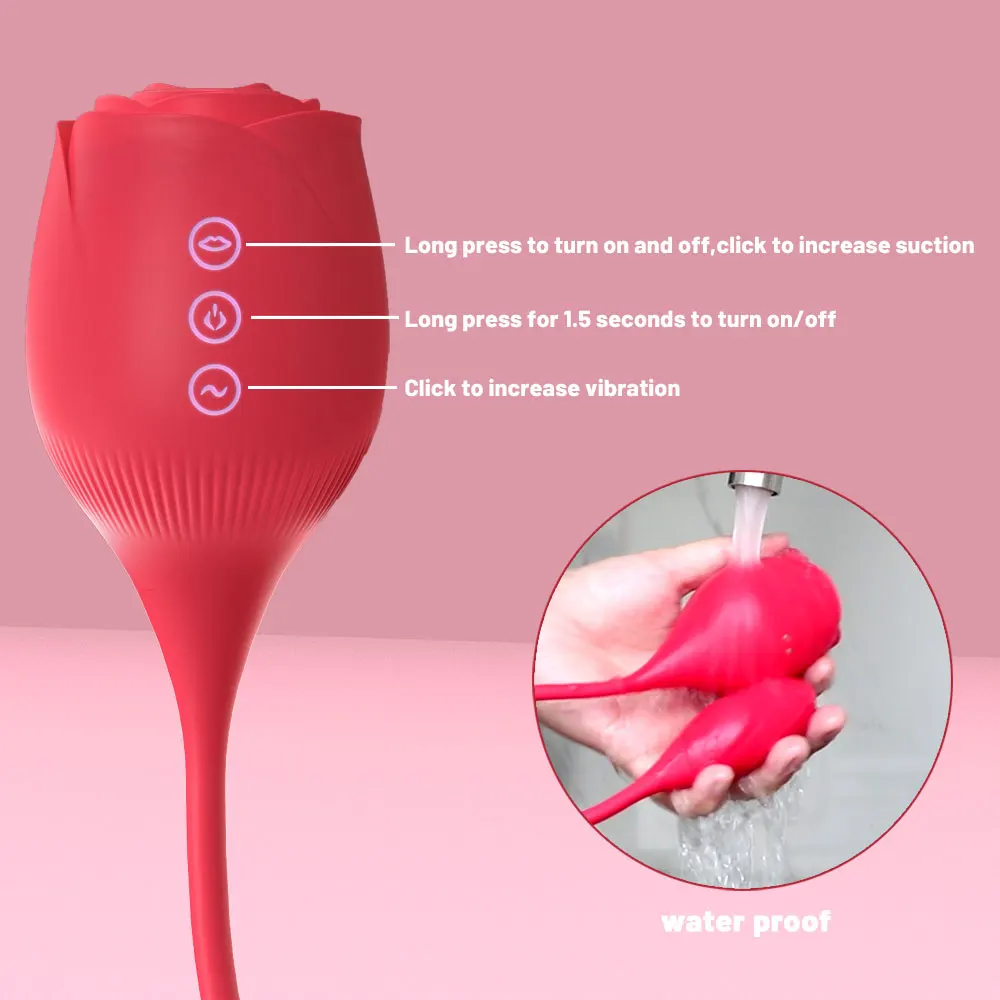 Hot Sale Best Seller Rose Sucking Vibrator 2 In 1 Rose Shape Vibrator Sex Toy Rose Vibrator Sex Products For Women