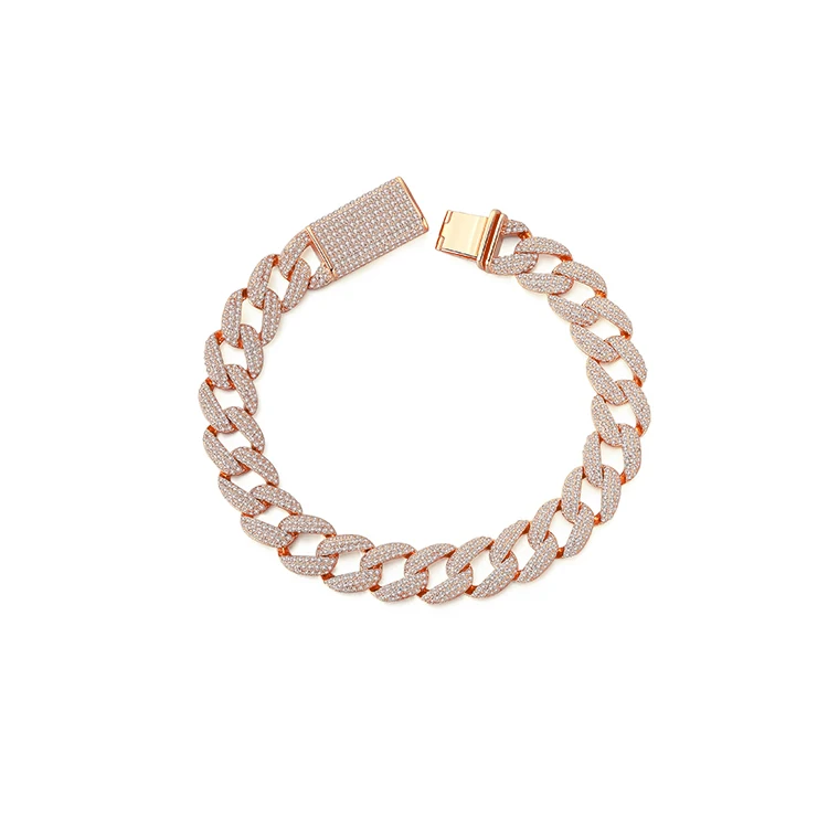 BAROLI Men Jewelry Hip Hop Cuban Link Chain 925 Sterling Silver Bracelet With Cubic Zirconia