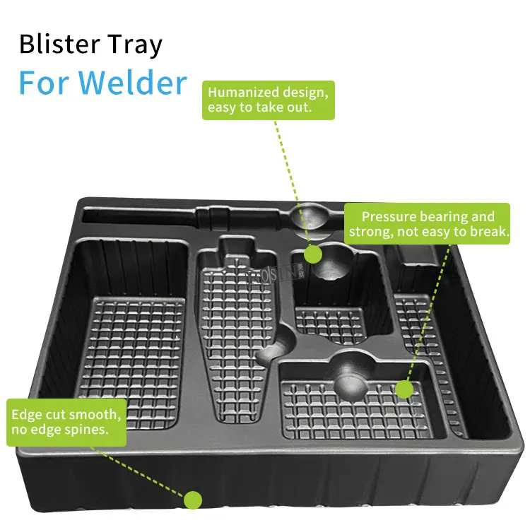Custom Rectangle PET ESD PCB Packaging PS Black Plastic Blister Tray Vacuum Forming Antistatic ESD Plastic Blister Esd Tray