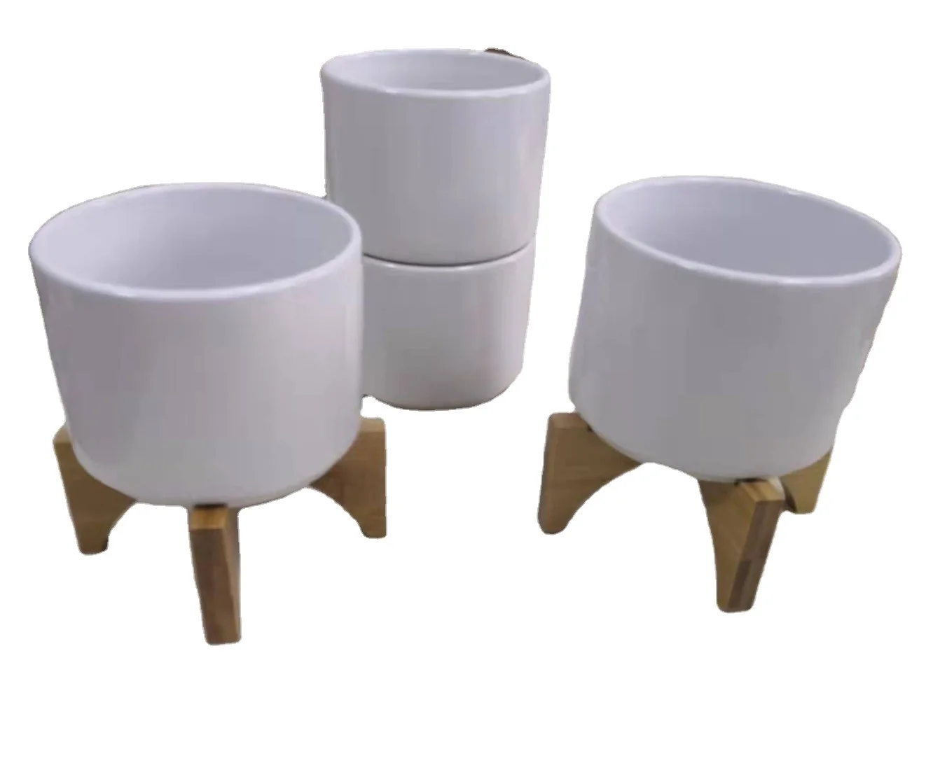 ceramic mug with wood base, flower pot , customized color and design