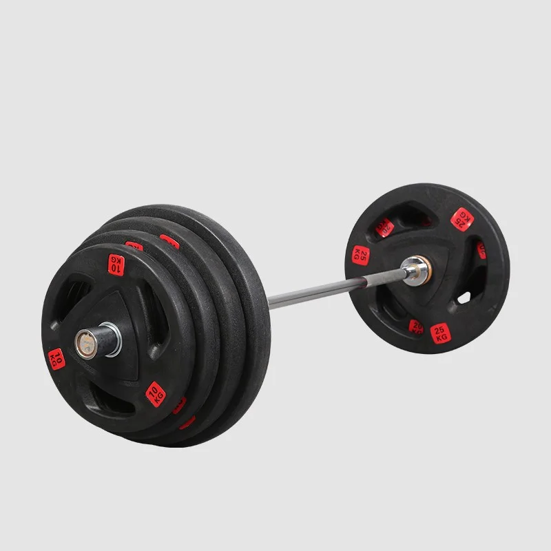 Custom Strength Gym Equipment Barbell Discs 3 Handles Black round edges Tri Grip 3 Holes Rubber Weight Plate