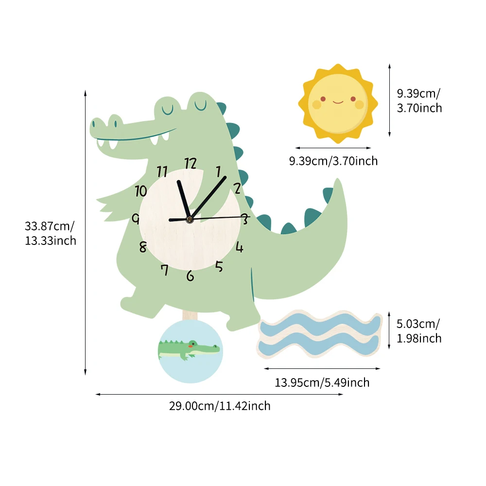 Funlife UWC020 Non-Ticking Silent Animal Clock for Kids Big Decorative Wall Clocks