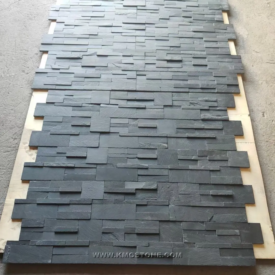 Black Natural Slate 3D Wall Stone Cladding European Design Split Face Wall Cladding Villas Antacid Erosion Resistance Tile Form