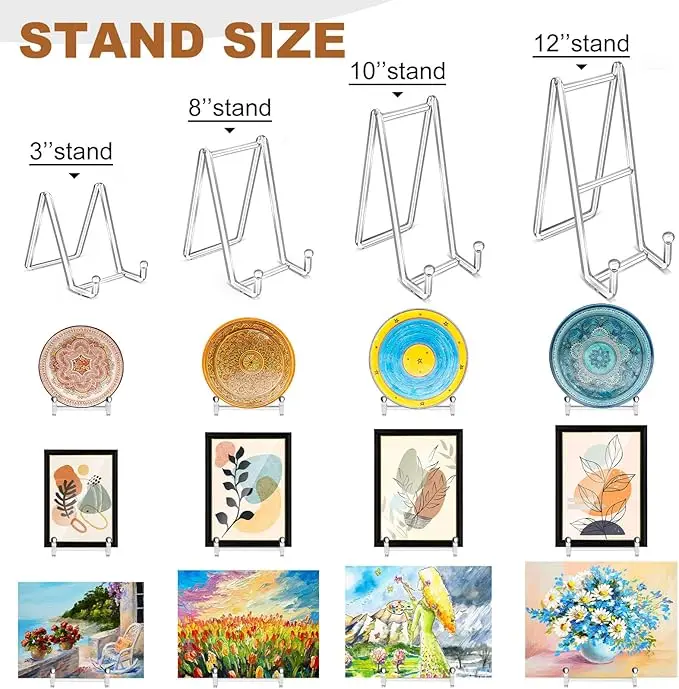 2 Pack 3 Inches Clear Acrylic Square Display Rack Plate Stands Picture Frame Stand Holder Easel Book Decorative Plate Plaque
